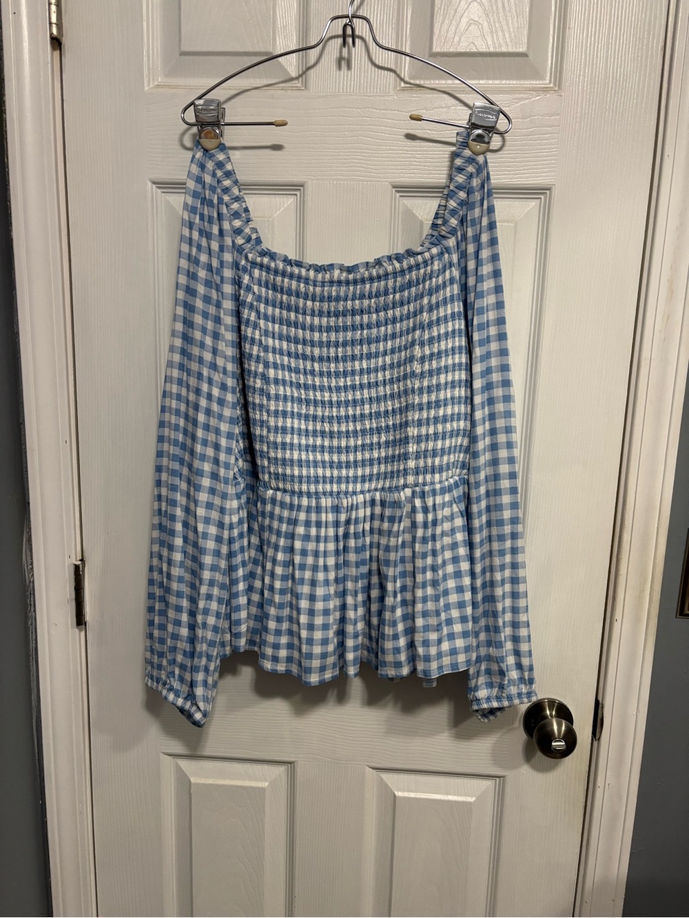 torrid Light Blue and White Gingham off the shoulder top
